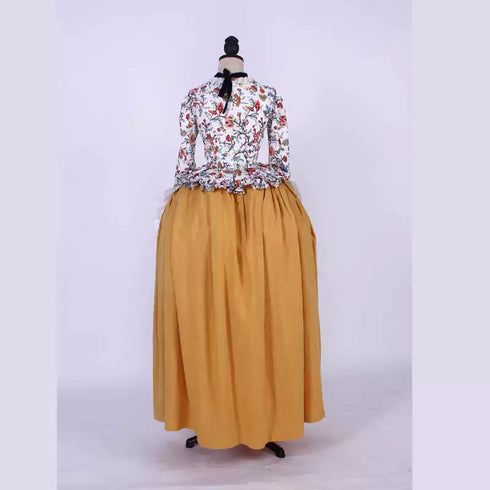 Mustard Yellow Rococo Dress with Floral Jacket and Ruffled Apron - 18th Century Ball Gown - Plus Size